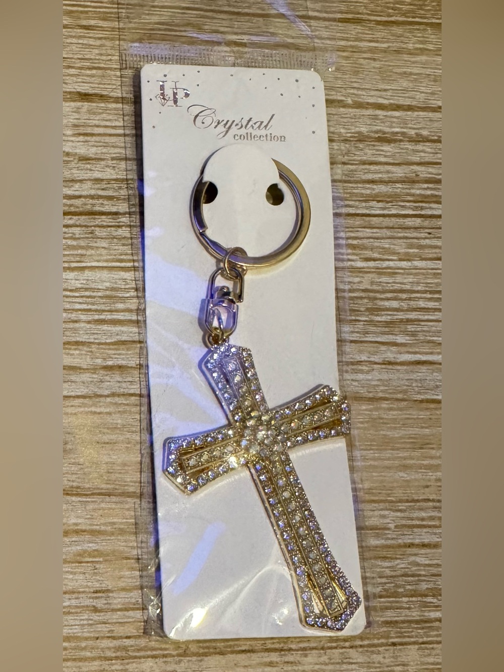 Sparkling Cross Gold-Tone Keychain